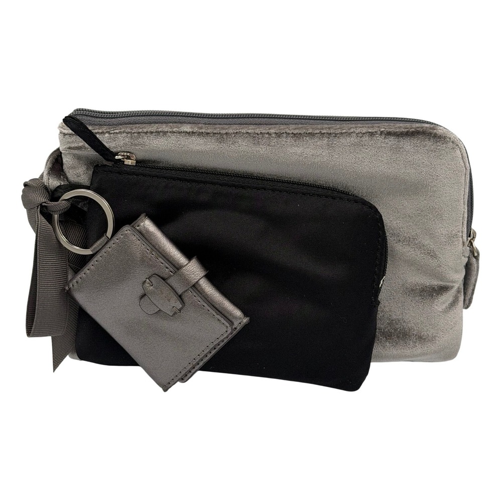 Talbots Pouch Set 3 Piece Grey Velvet Black Nylon Set Picture Frame Key Ring NEW